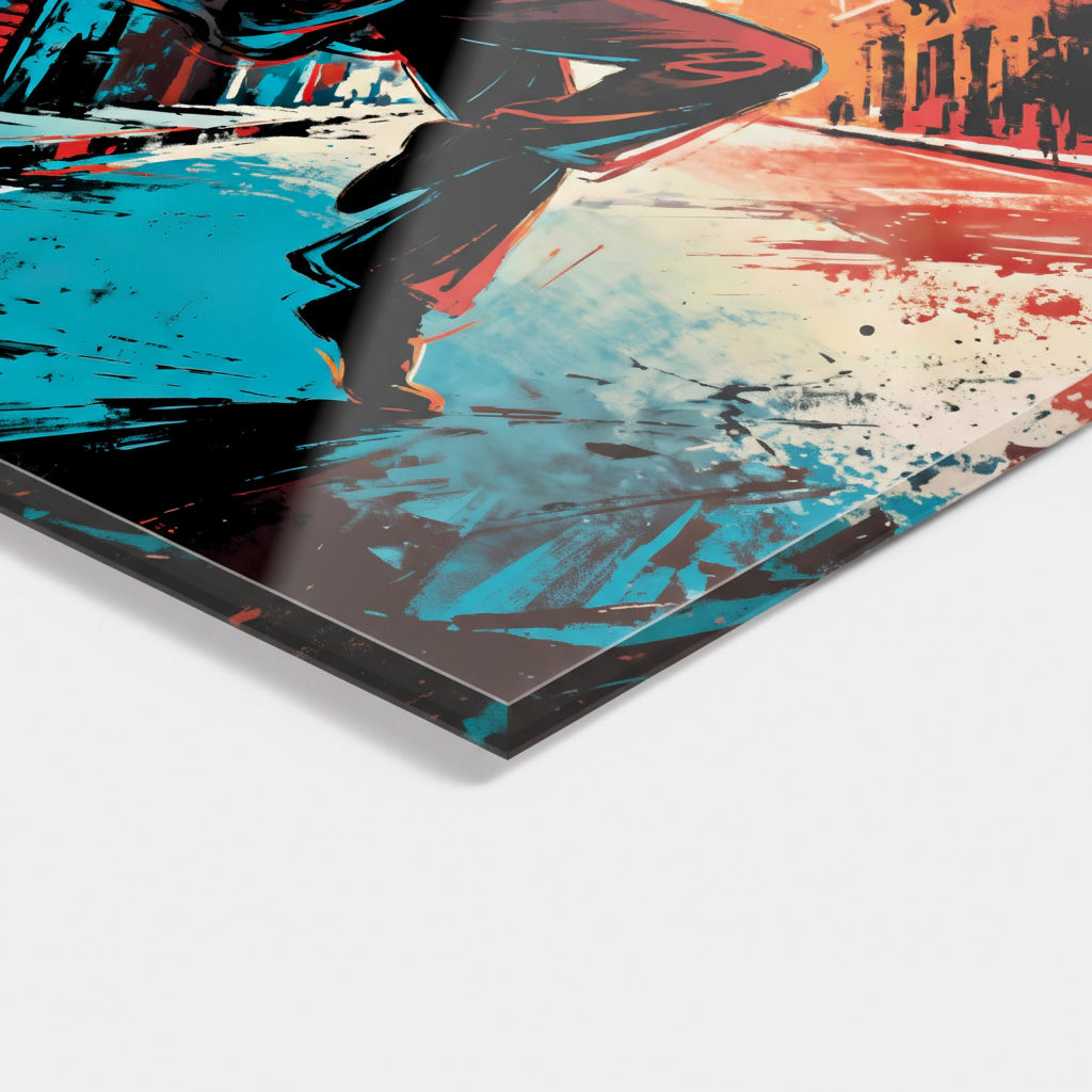 Énergie urbaine – Danser dans le feu de la rue | Décoration murale en verre acrylique de qualité galerie